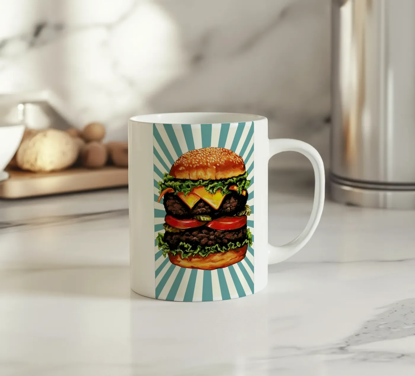 Double Cheeseburger ceramic mug by Kelly Gilleran