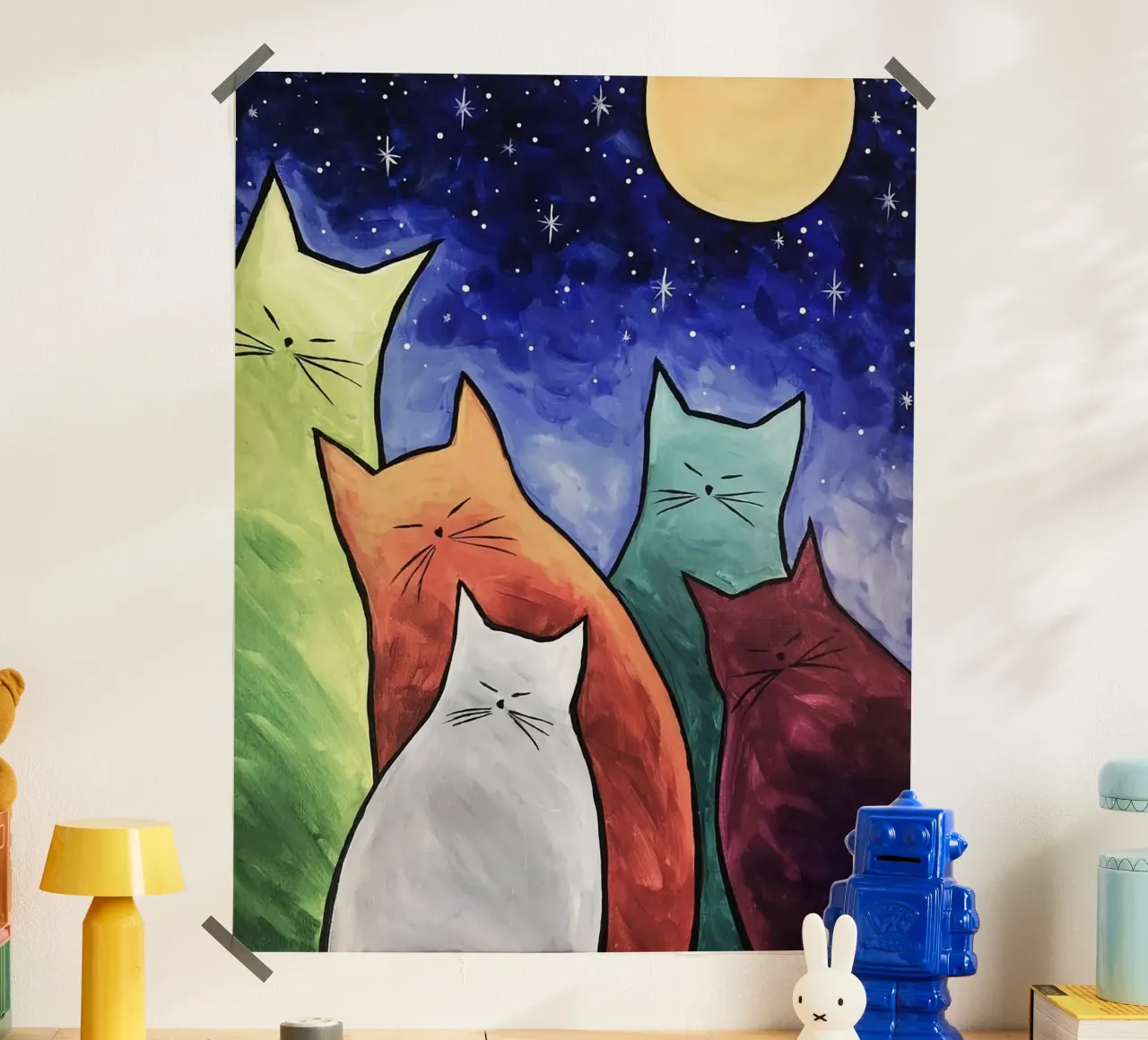 cats moonlight poster con telaio in alluminio da huminity
