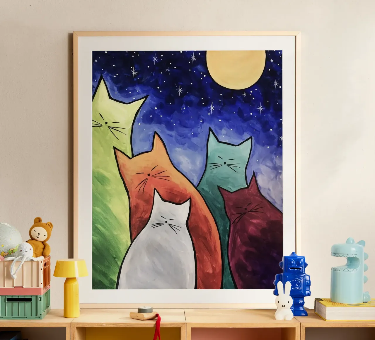 cats moonlight poster con telaio in alluminio da huminity