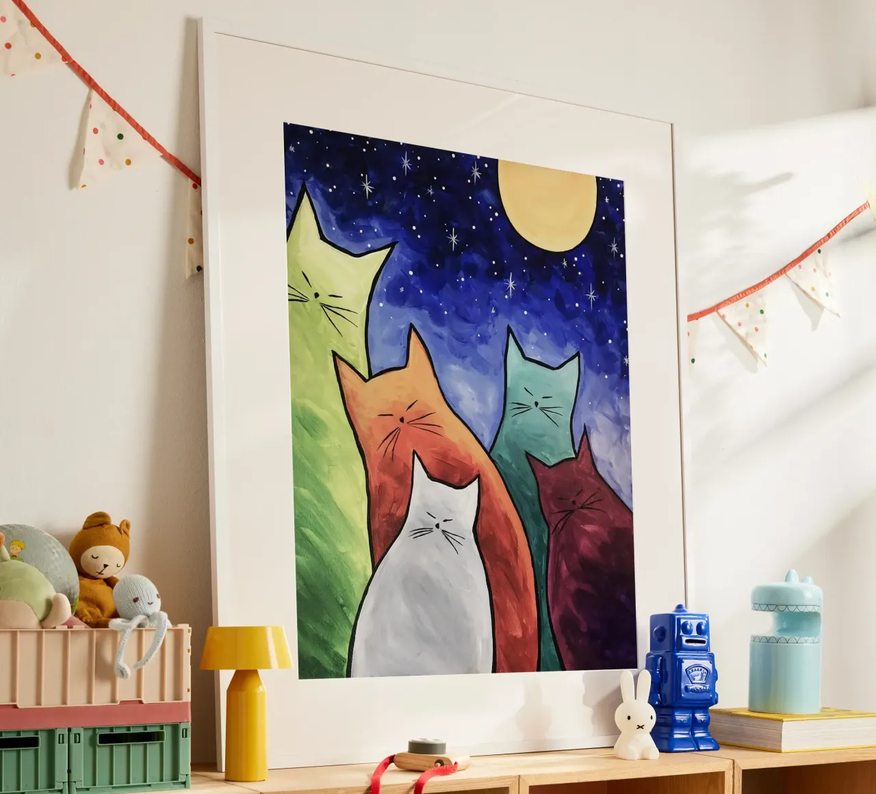 cats moonlight poster con telaio in alluminio da huminity