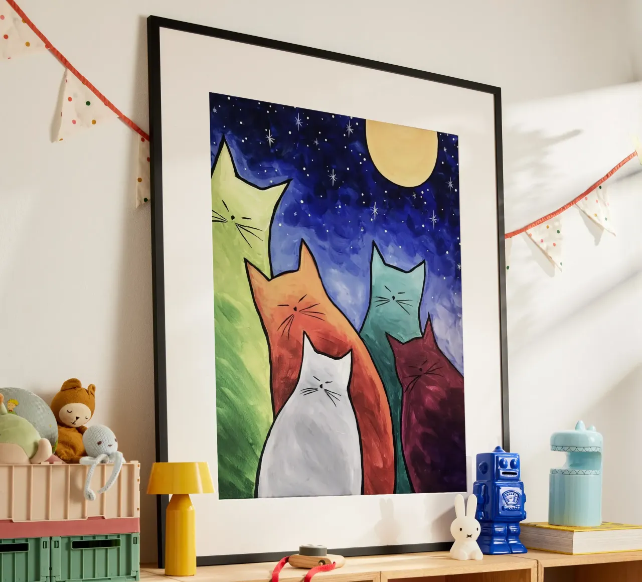 cats moonlight poster con telaio in alluminio da huminity