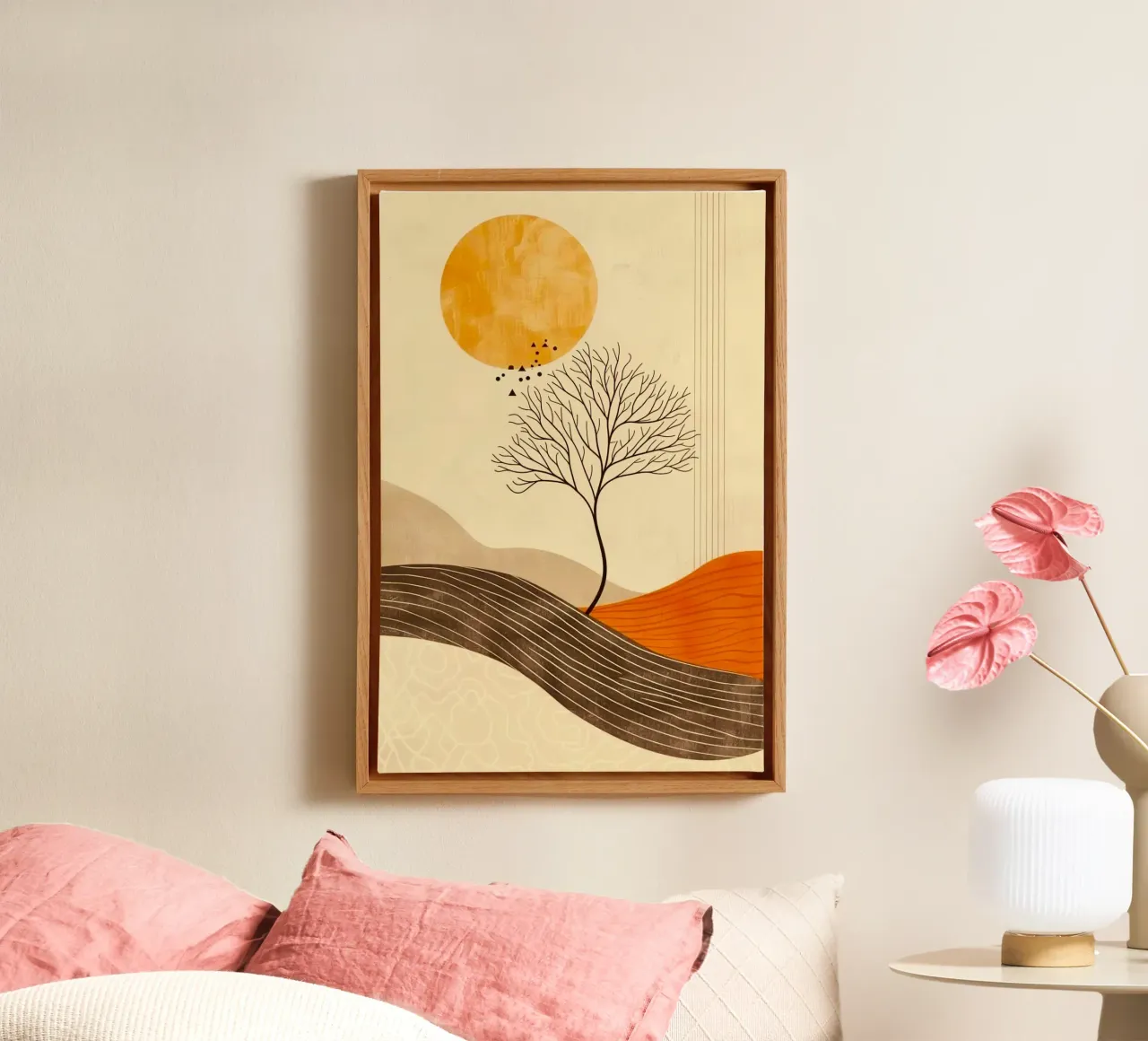 tree bird mountain shape canvas with Floater frame by panada