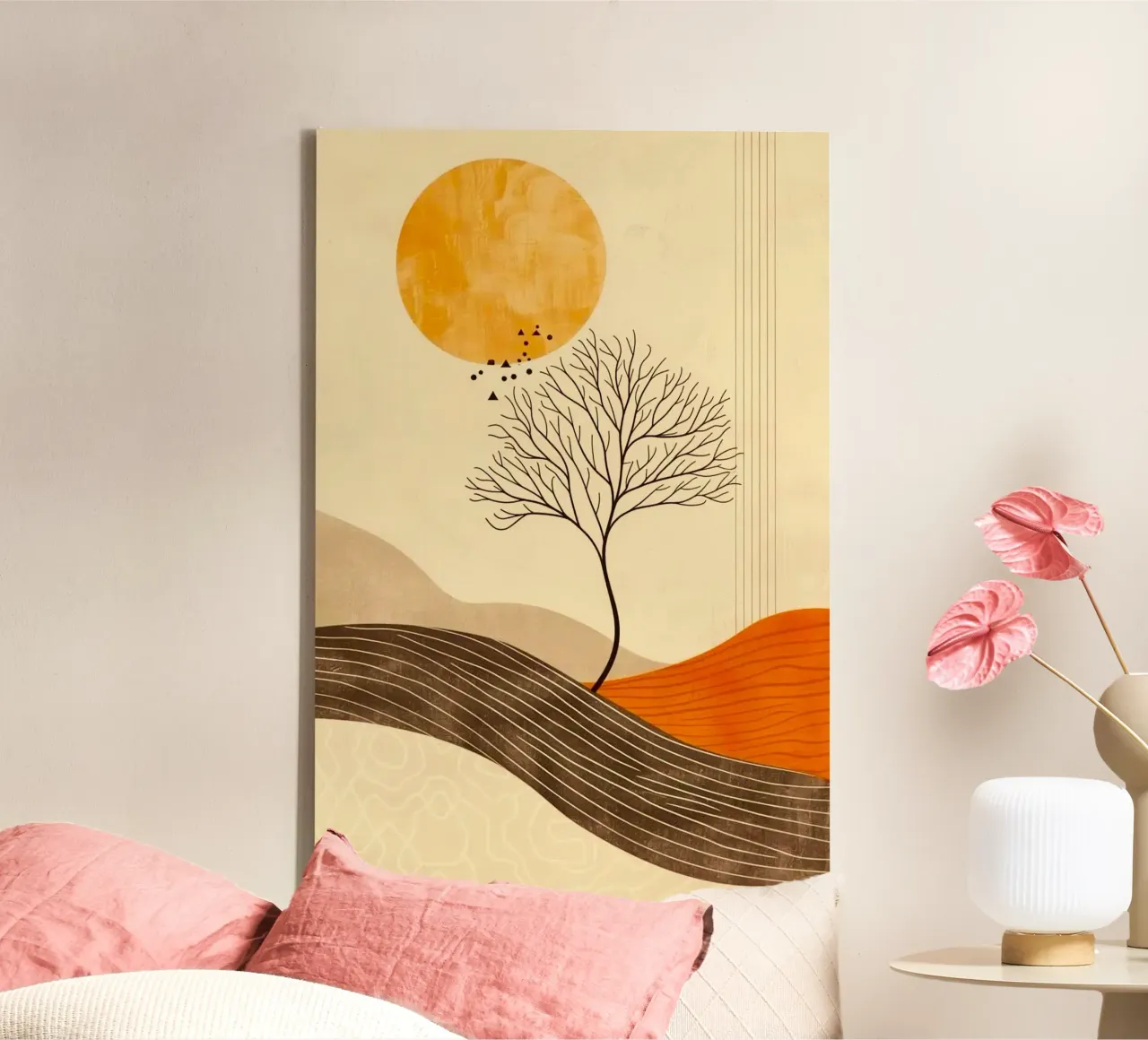 tree bird mountain shape canvas with Floater frame by panada