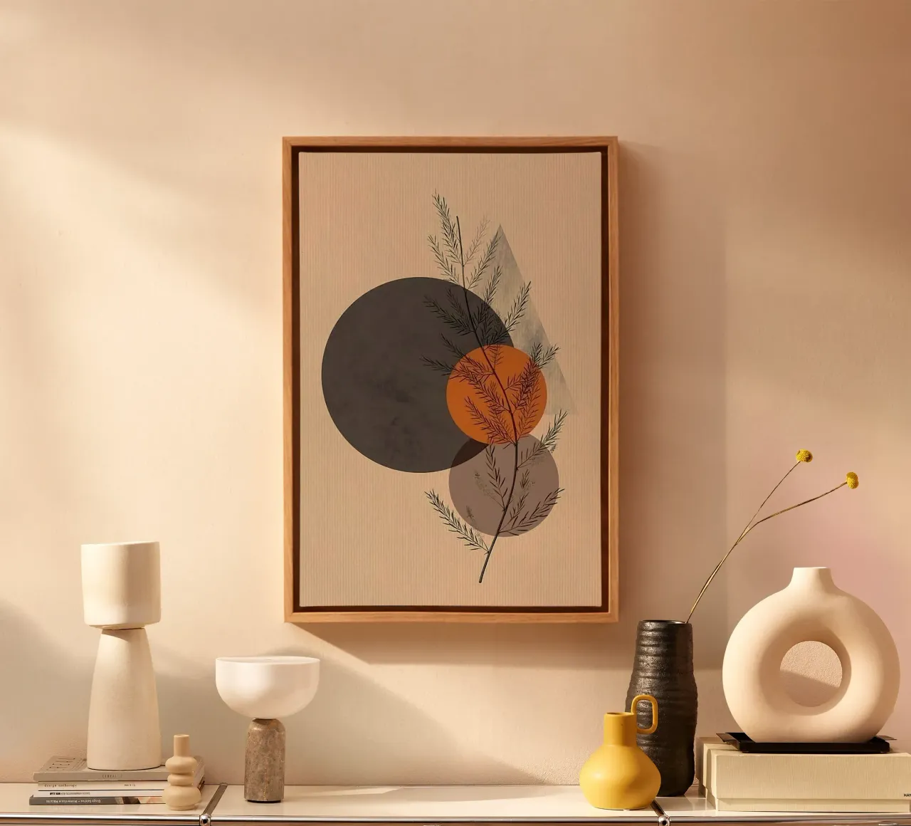 circle shape branch canvas with Floater frame by huminity