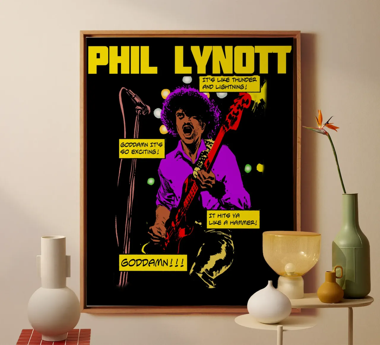 Phil Lynott Thin Lizzy lienzo con Marco flotante de imstildreaming