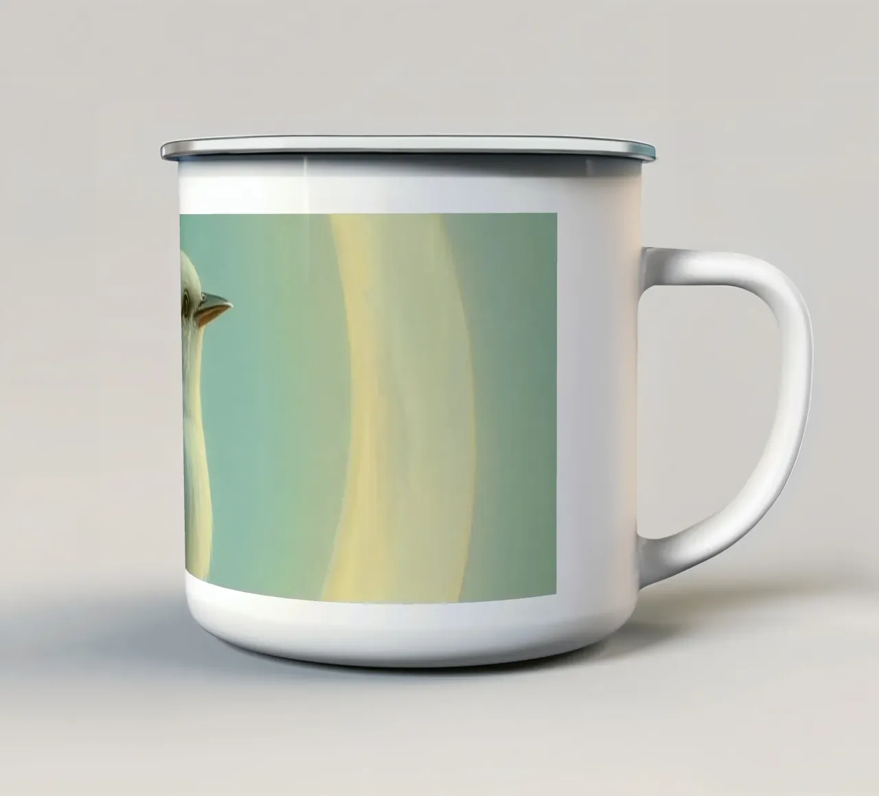 Uccello bianco su luna crescente tazza in smalto da DesignDoodle
