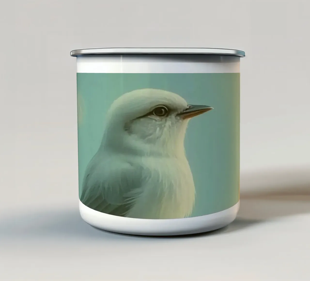 Uccello bianco su luna crescente tazza in smalto da DesignDoodle