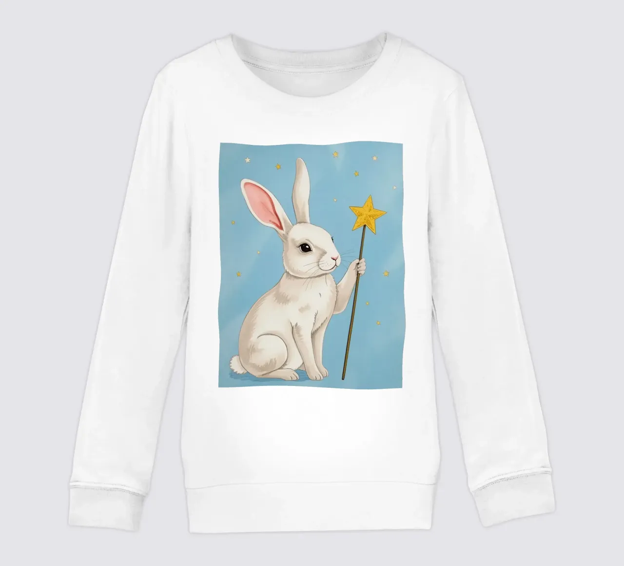 Coniglio bianco con in mano una bacchetta a stella felpa bambino da DesignDoodle