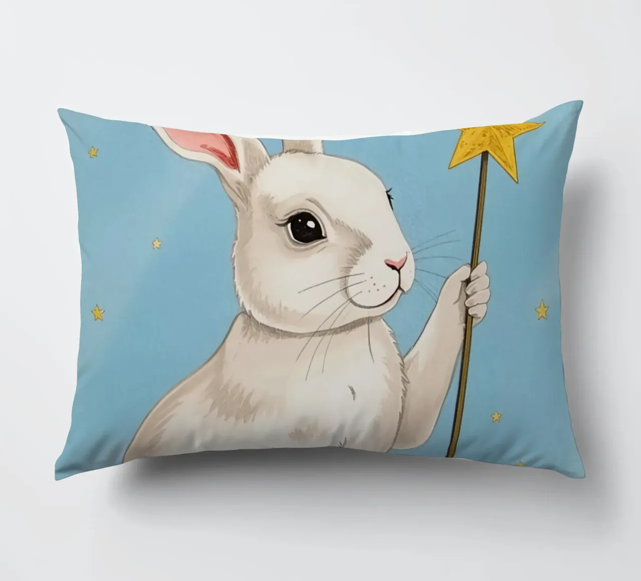 Coniglio bianco con in mano una bacchetta a stella cuscino da DesignDoodle