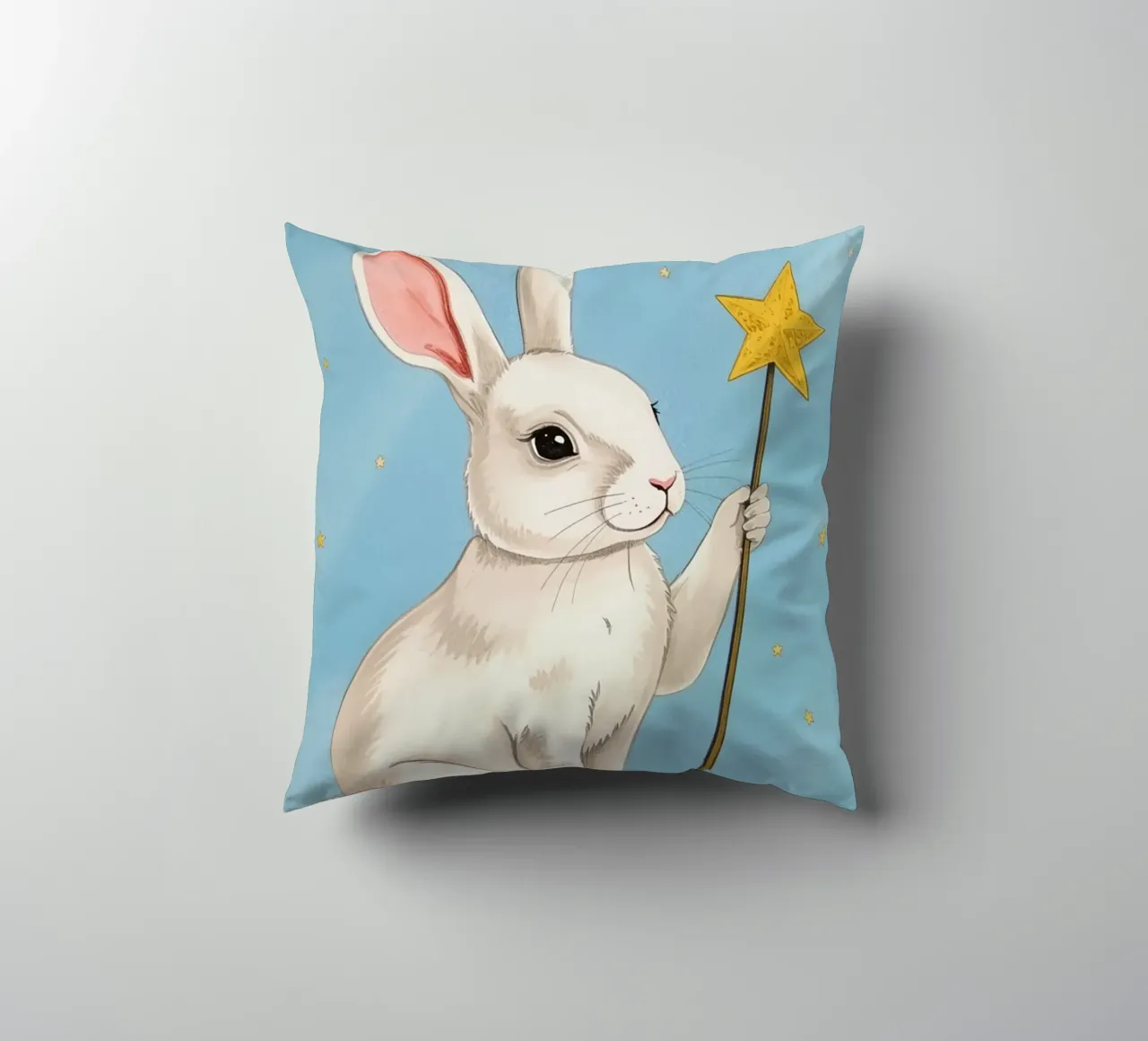 Coniglio bianco con in mano una bacchetta a stella cuscino da DesignDoodle