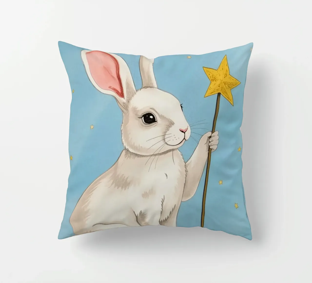 Coniglio bianco con in mano una bacchetta a stella cuscino da DesignDoodle