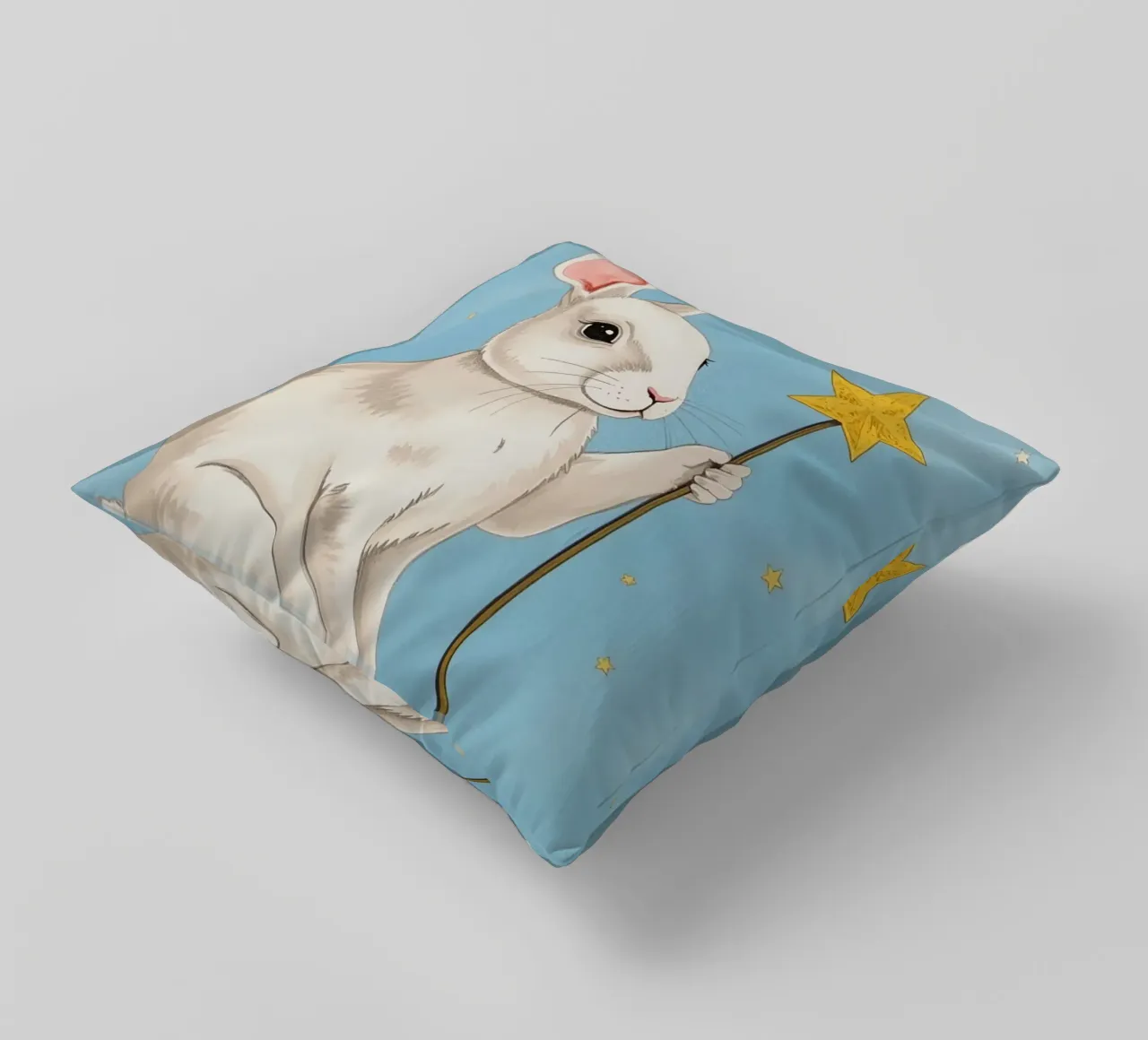Coniglio bianco con in mano una bacchetta a stella cuscino da DesignDoodle