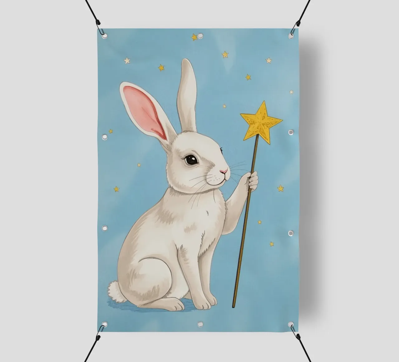 Coniglio bianco con in mano una bacchetta a stella telo in pvc da DesignDoodle
