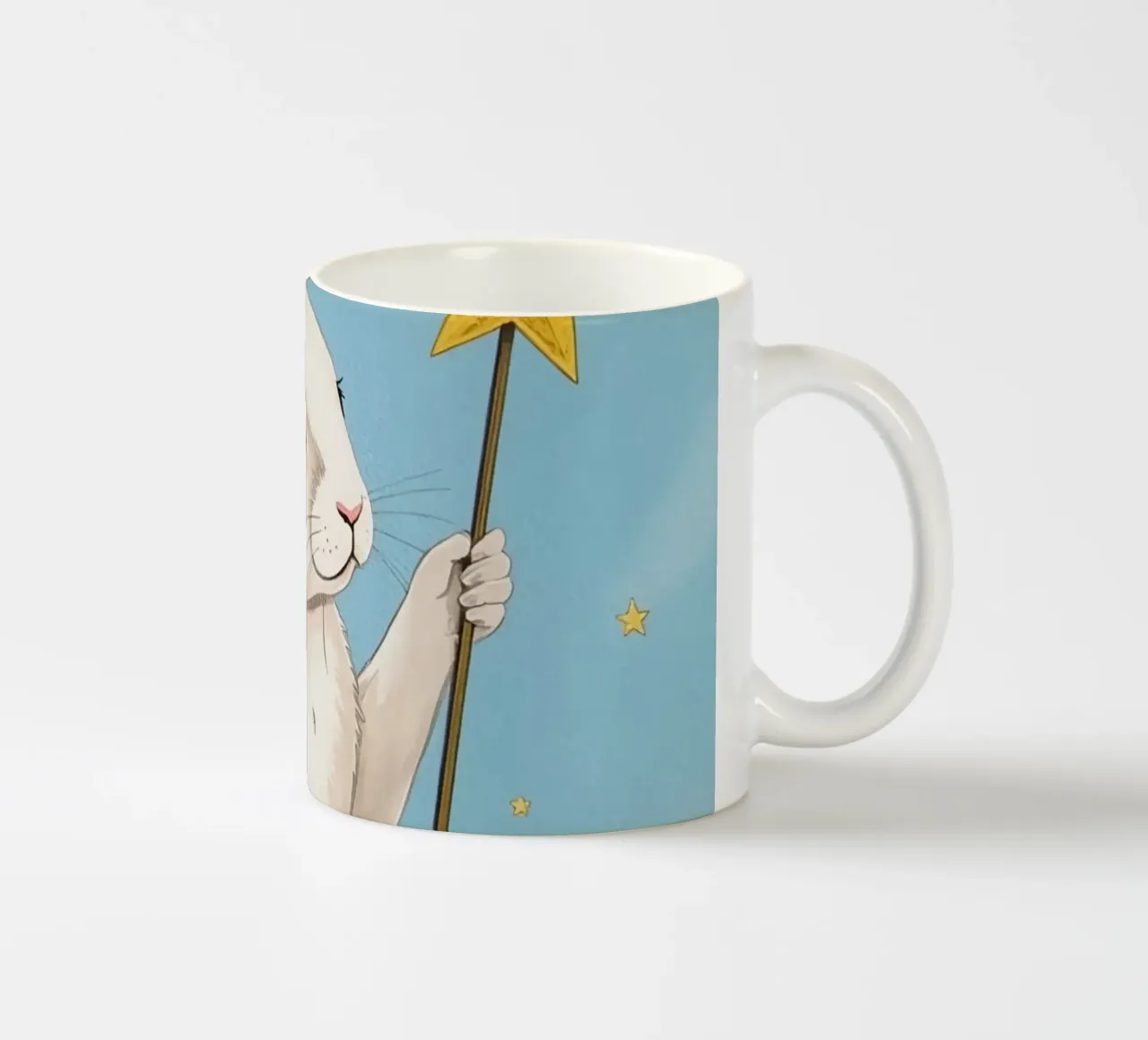 Coniglio bianco con in mano una bacchetta a stella tazza in ceramica da DesignDoodle