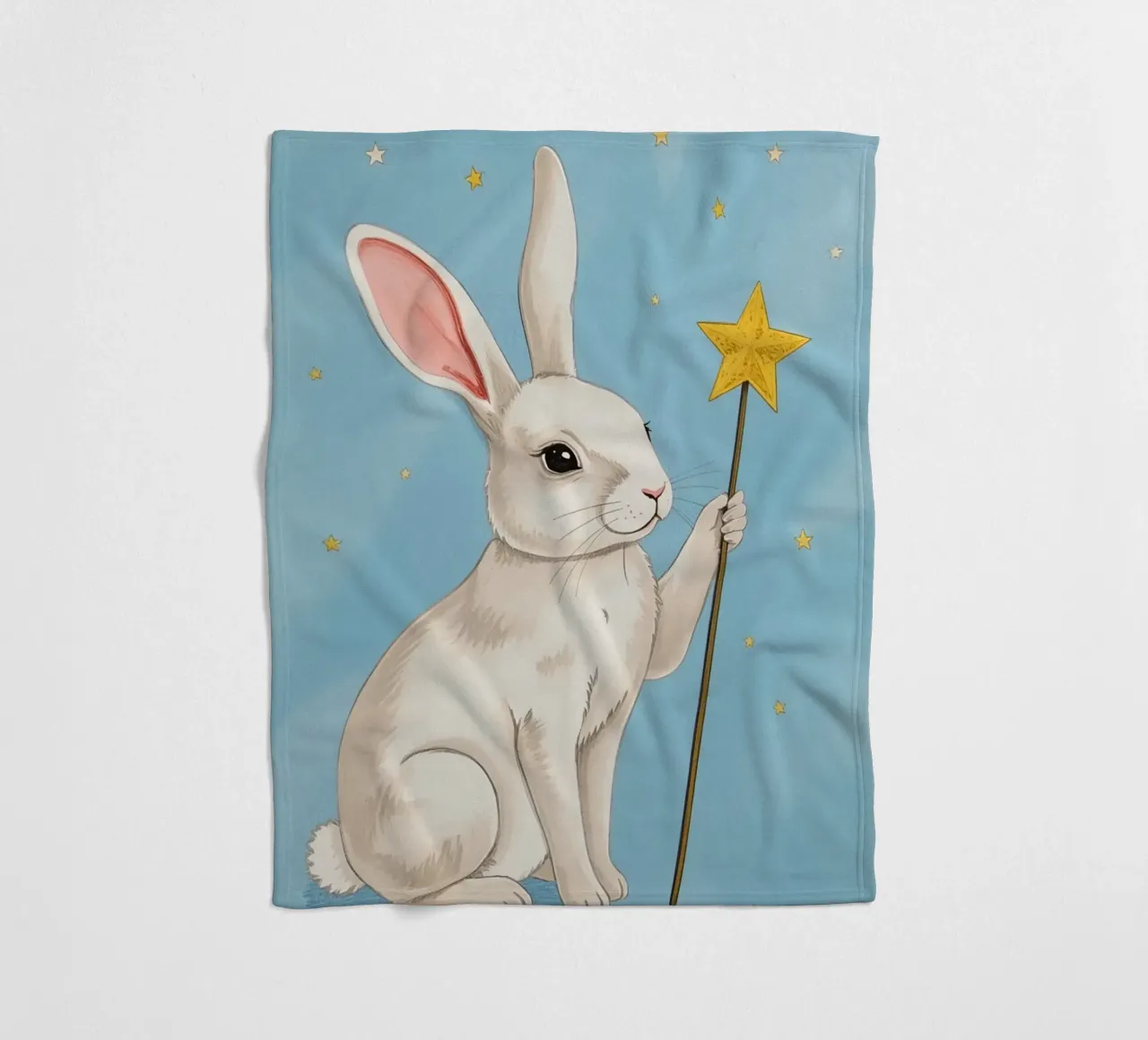 Coniglio bianco con in mano una bacchetta a stella coperta in pile da DesignDoodle