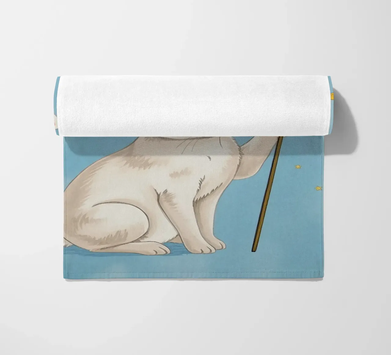 Coniglio bianco con in mano una bacchetta a stella telo mare da DesignDoodle