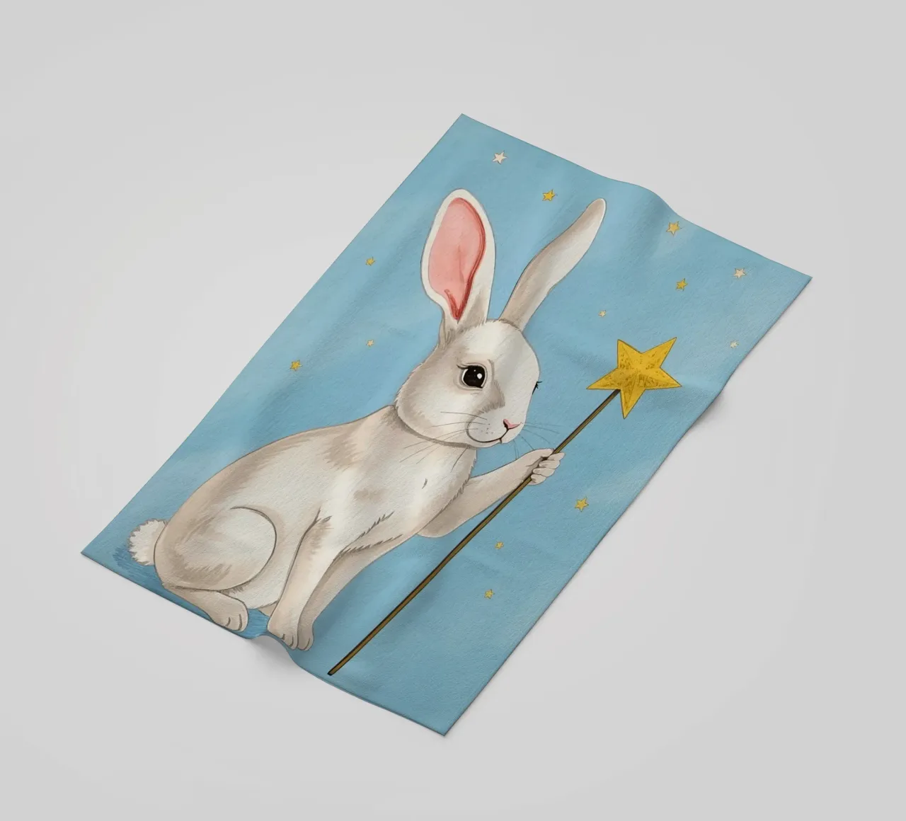 Coniglio bianco con in mano una bacchetta a stella telo mare da DesignDoodle
