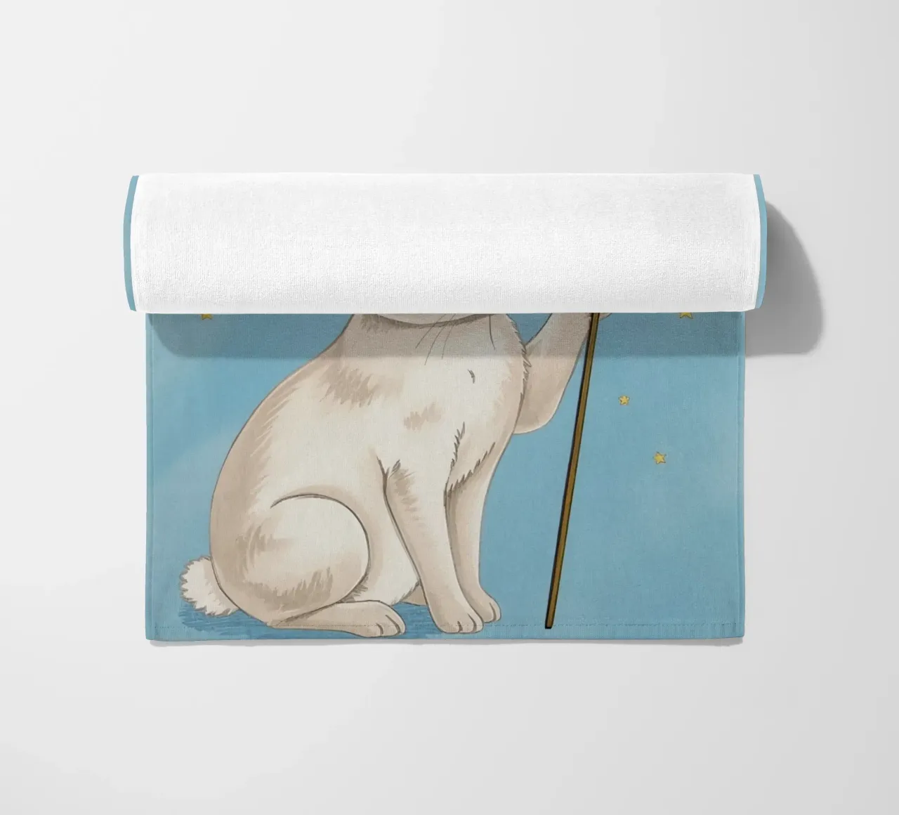 Coniglio bianco con in mano una bacchetta a stella telo mare da DesignDoodle