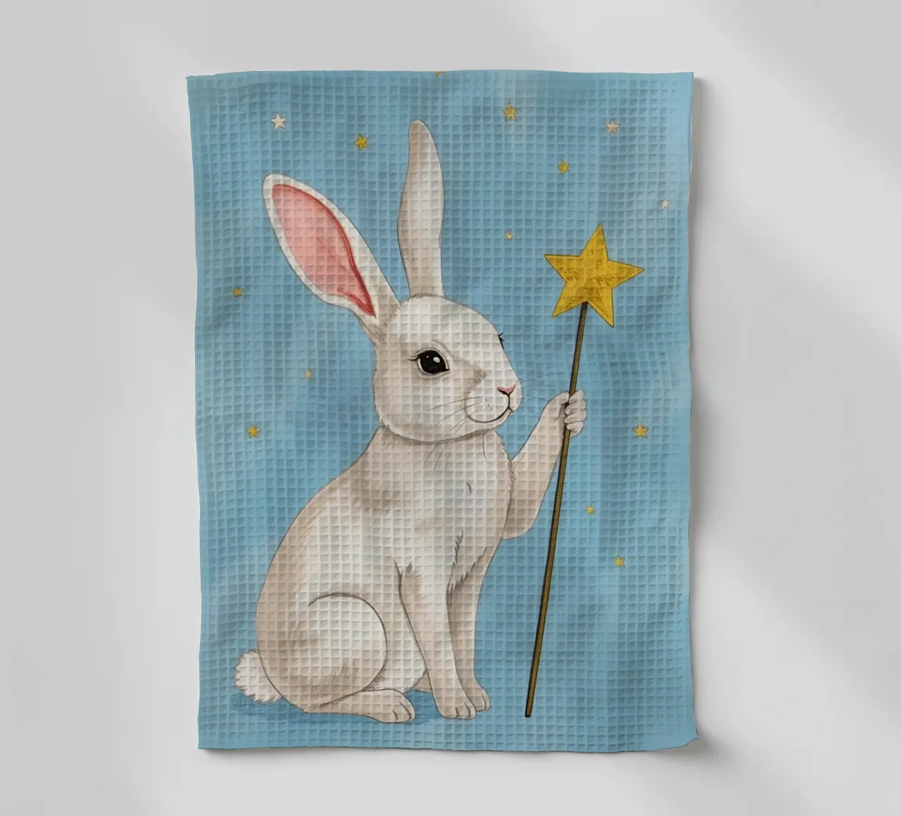 Lapin blanc tenant une baguette étoilée torchon de DesignDoodle
