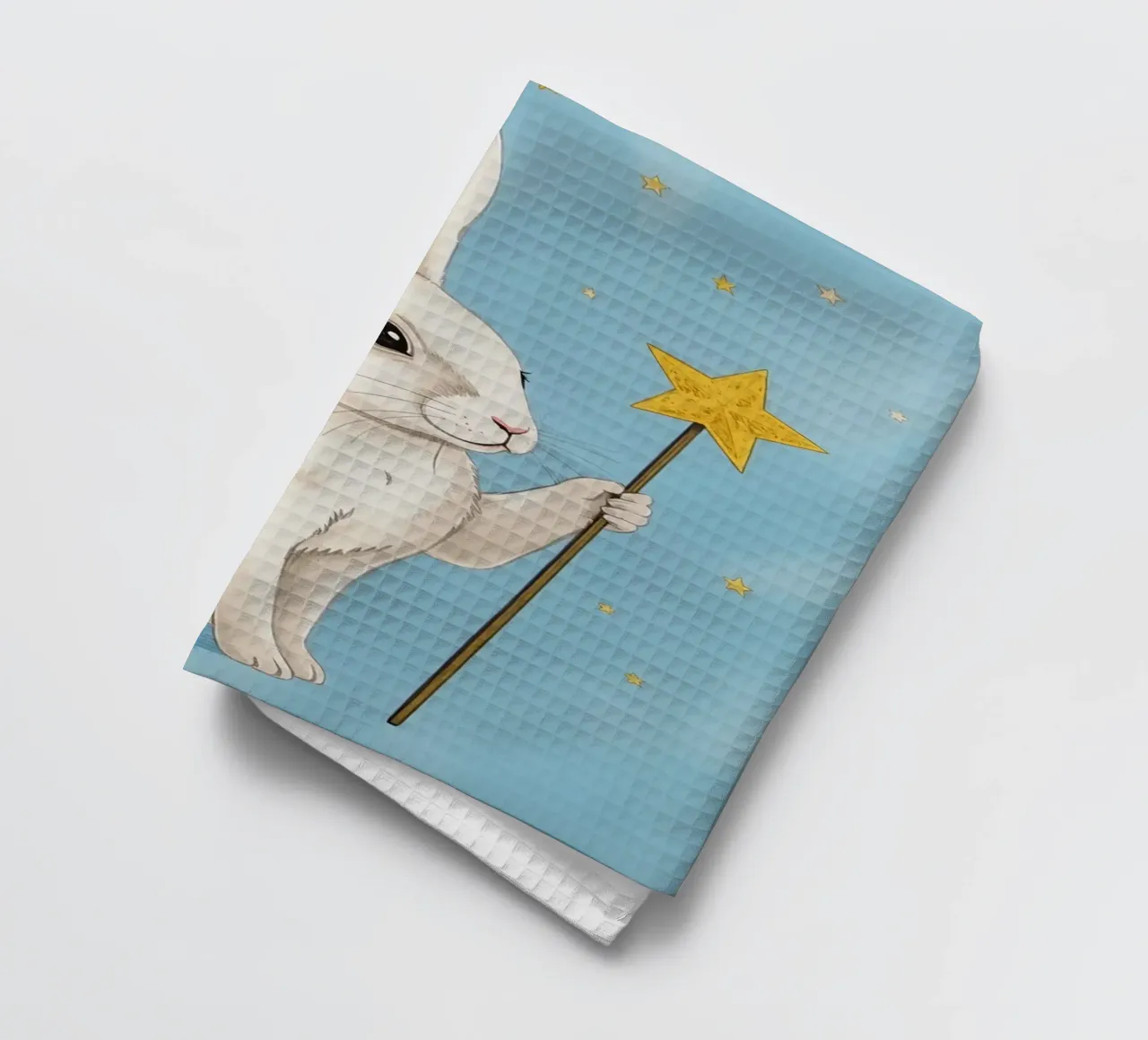 Lapin blanc tenant une baguette étoilée torchon de DesignDoodle