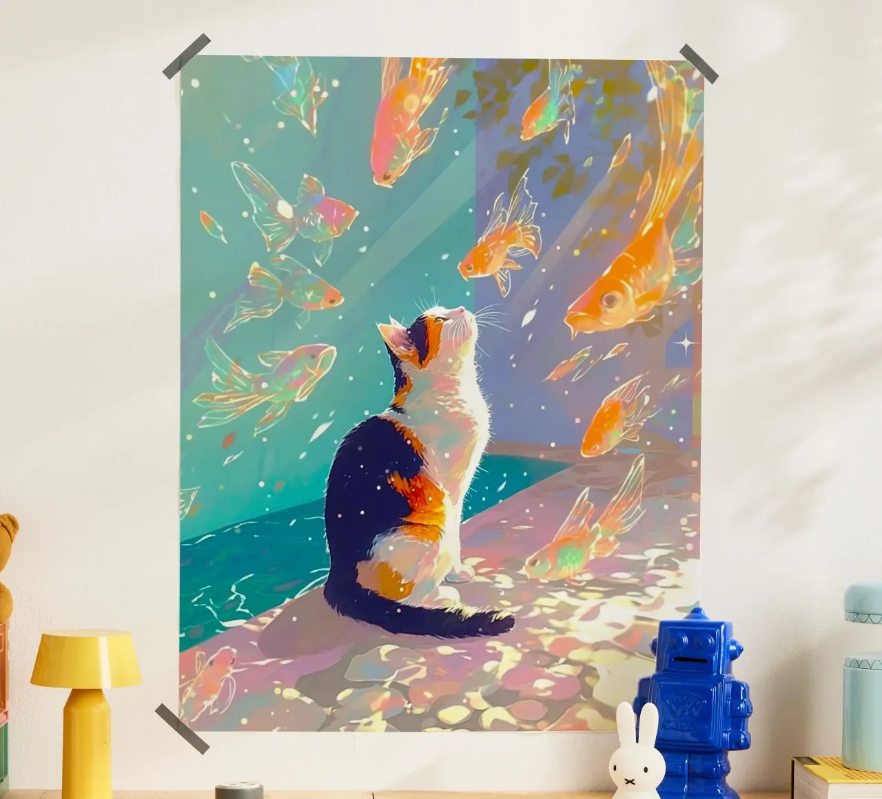 cat with fish poster da firmana