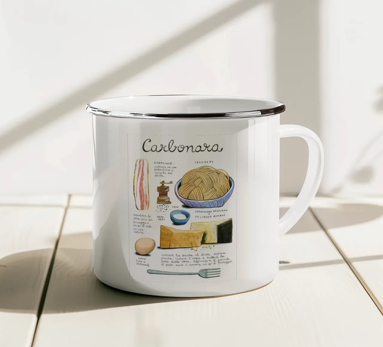 Carbonara tazza in smalto da Type & Tape