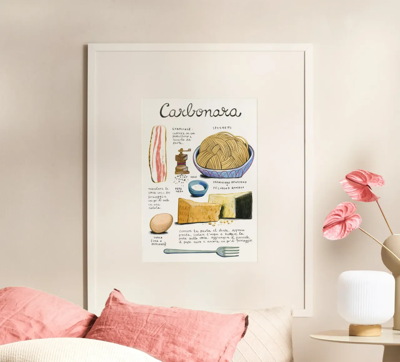 Carbonara poster con telaio in legno da Type & Tape