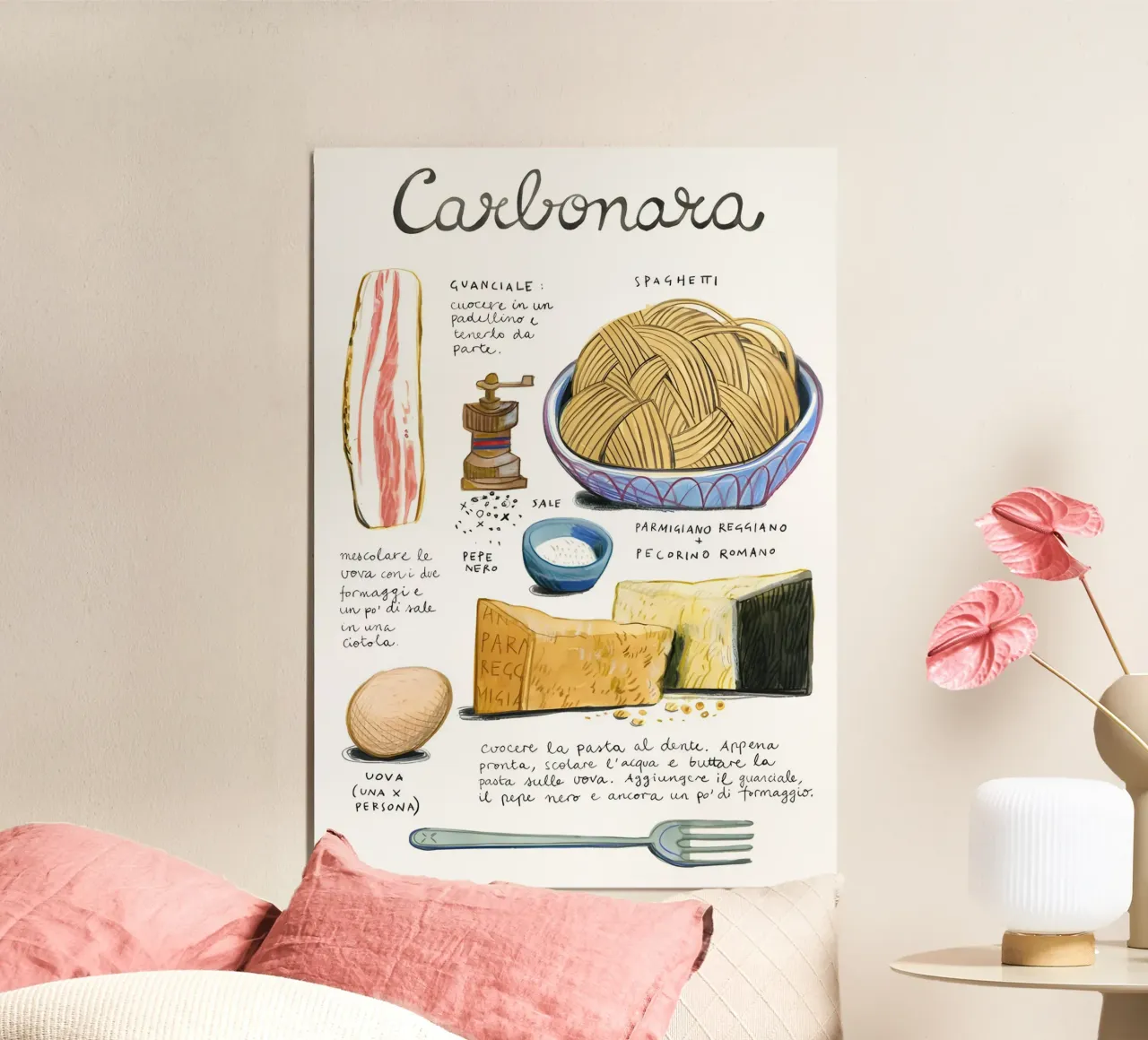 Carbonara poster con telaio in legno da Type & Tape