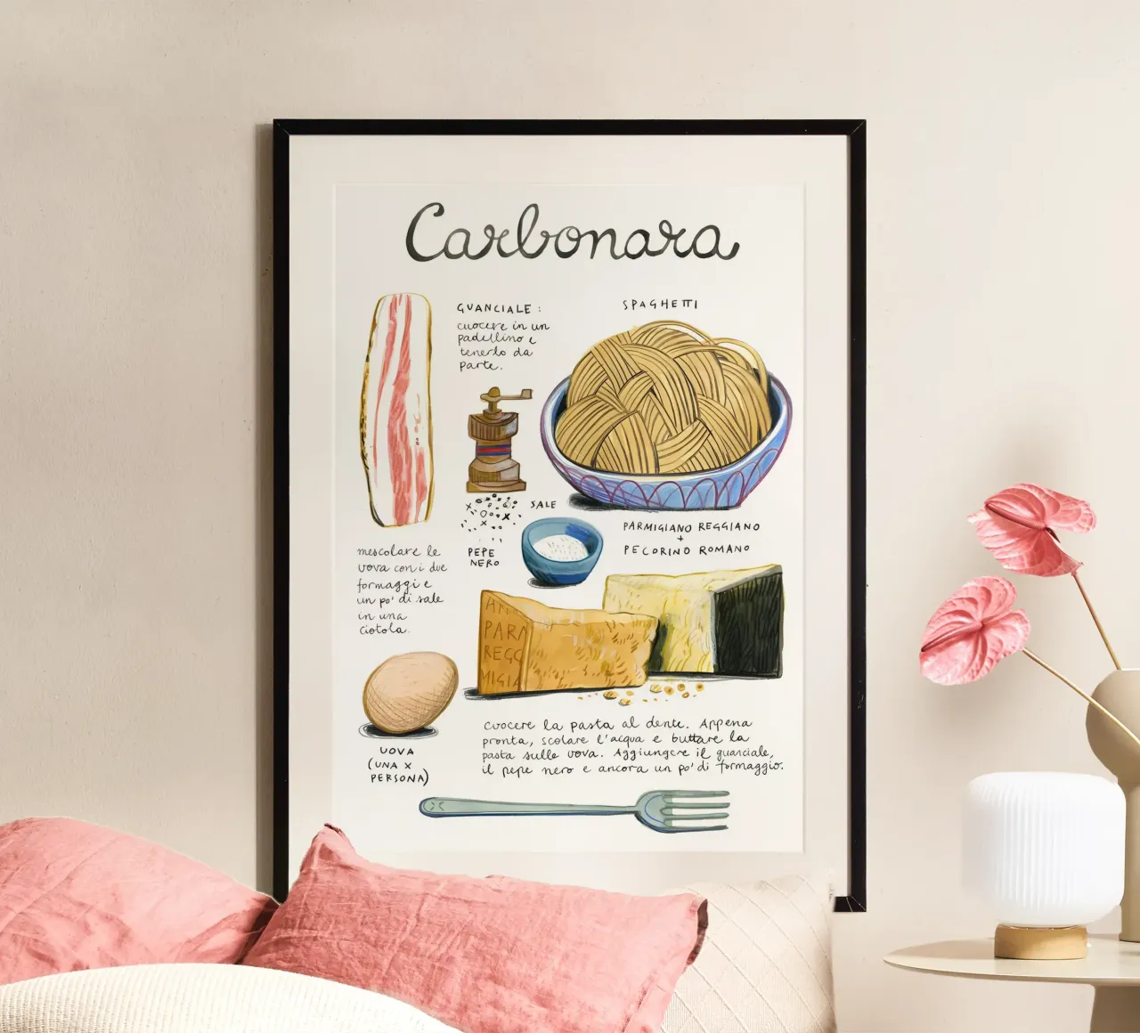 Carbonara poster con telaio in legno da Type & Tape