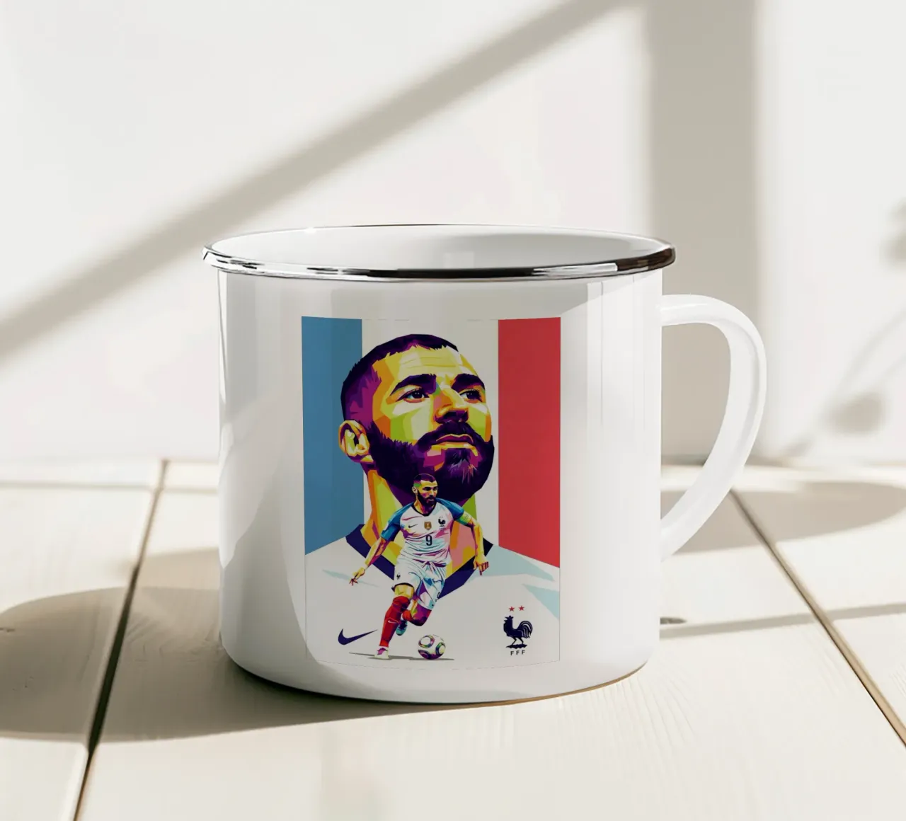 Ritratto pop art di Karim Benzema tazza in smalto da Hantamrata