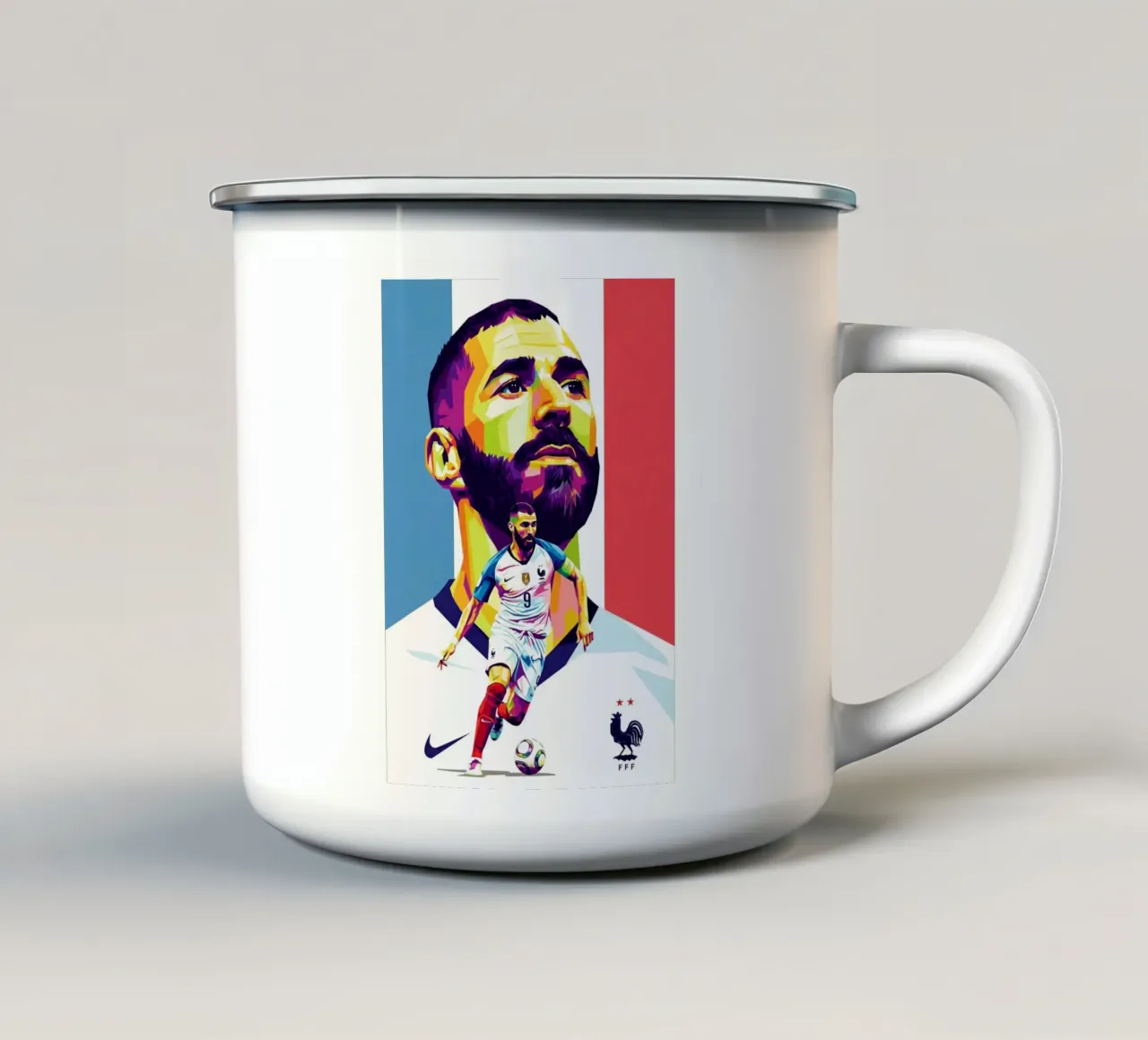 Ritratto pop art di Karim Benzema tazza in smalto da Hantamrata