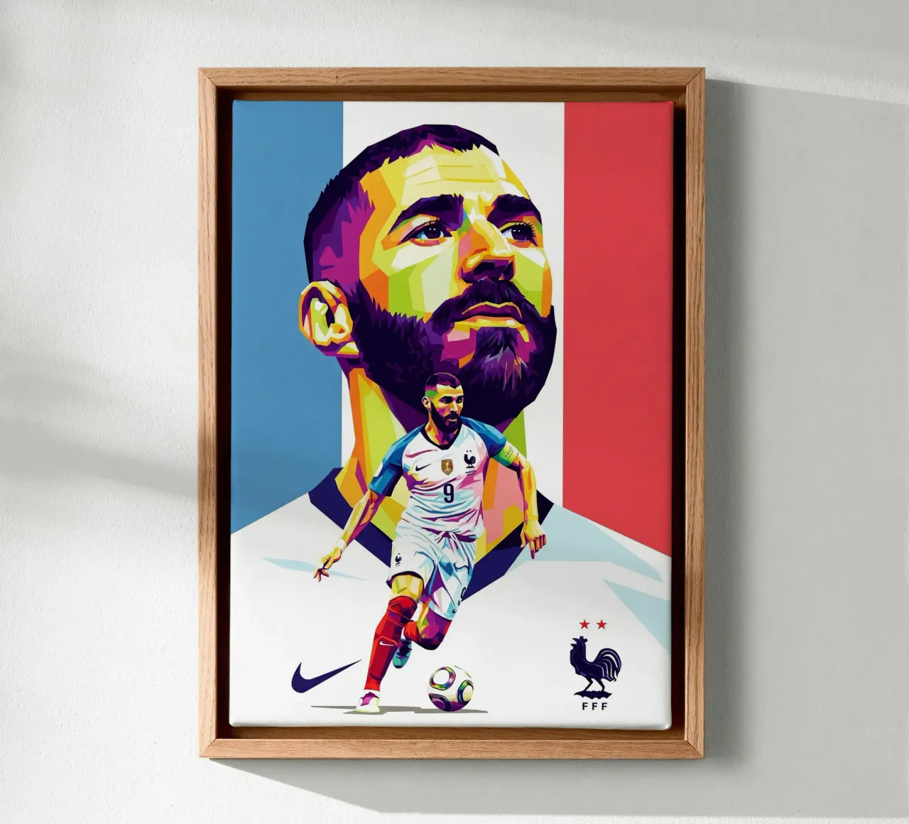 Ritratto pop art di Karim Benzema tela con Cornice a cassetta da Hantamrata