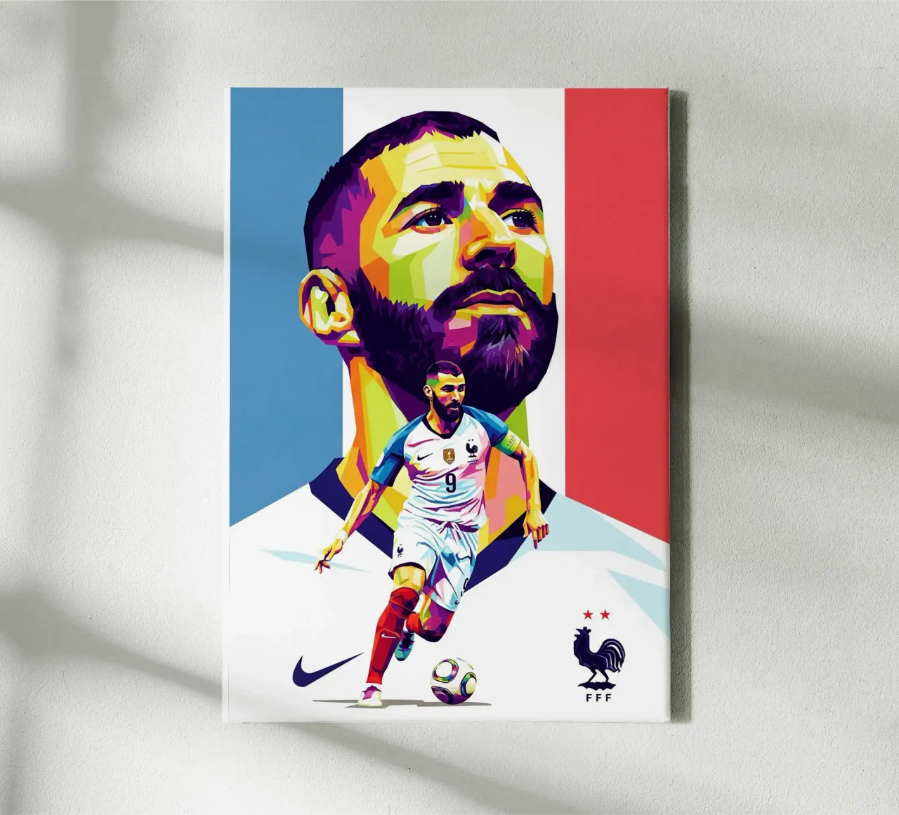 Ritratto pop art di Karim Benzema tela con Cornice a cassetta da Hantamrata