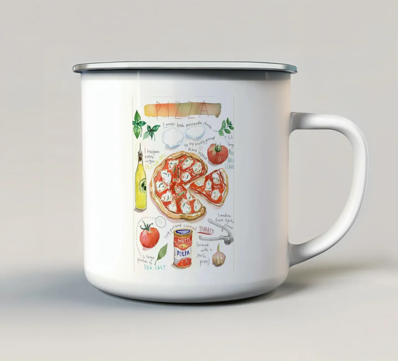 Pizza Ingredients tazza in smalto da Type & Tape