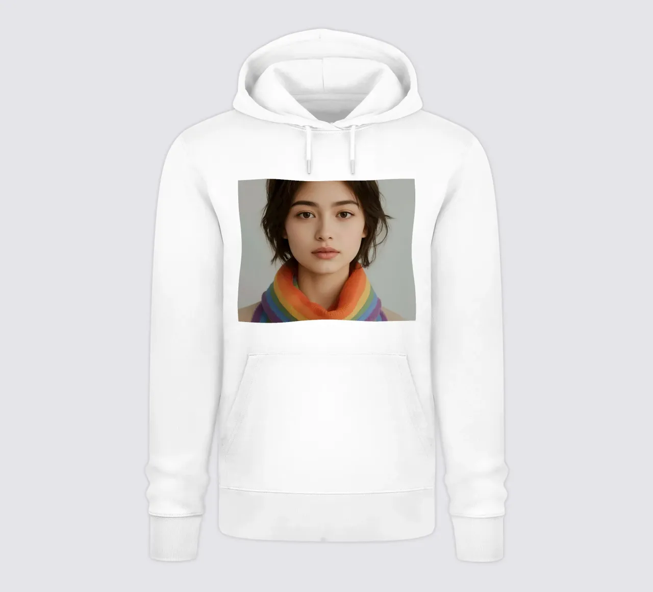 Ritratto di donna con sciarpa arcobaleno felpa con cappuccio da DesignDoodle