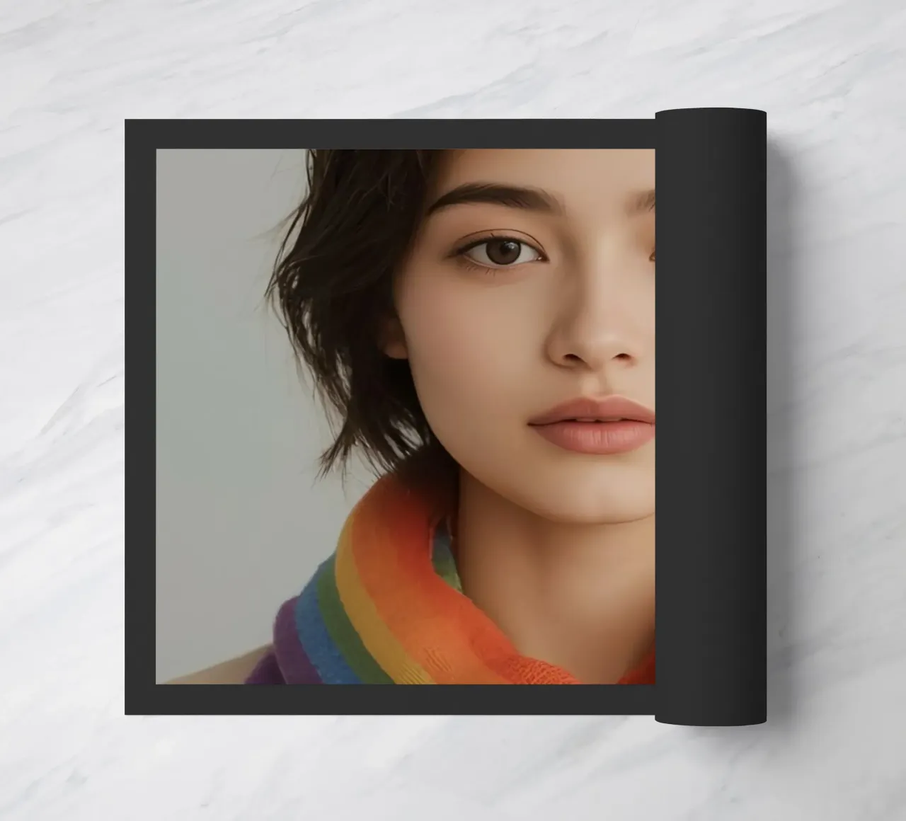Ritratto di donna con sciarpa arcobaleno zerbino da DesignDoodle