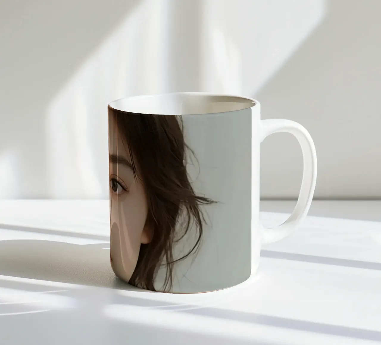 Ritratto di donna con sciarpa arcobaleno tazza in ceramica da DesignDoodle