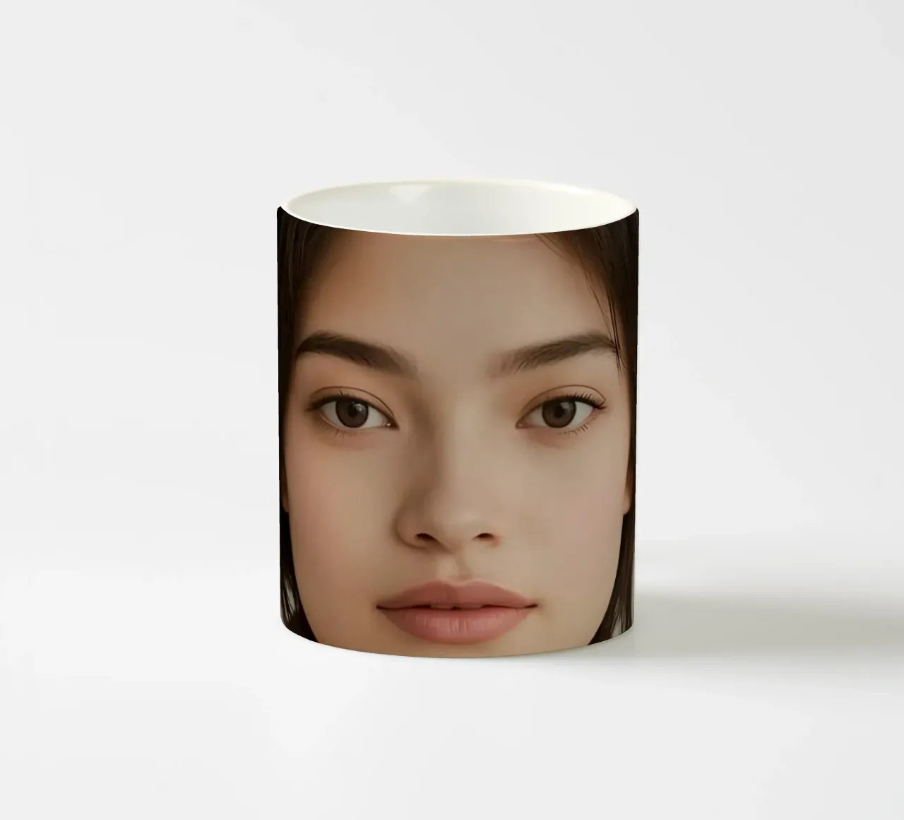 Ritratto di donna con sciarpa arcobaleno tazza in ceramica da DesignDoodle