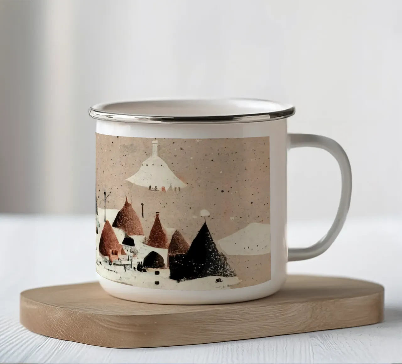 Tiny Winter Village tazza in smalto da treechild