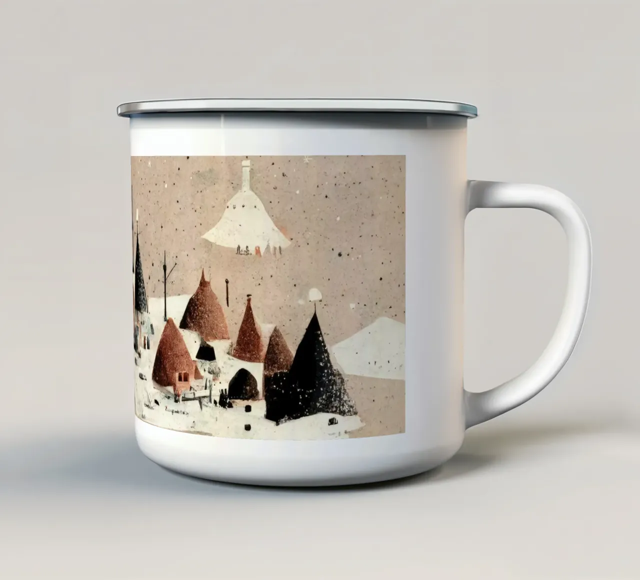 Tiny Winter Village tazza in smalto da treechild