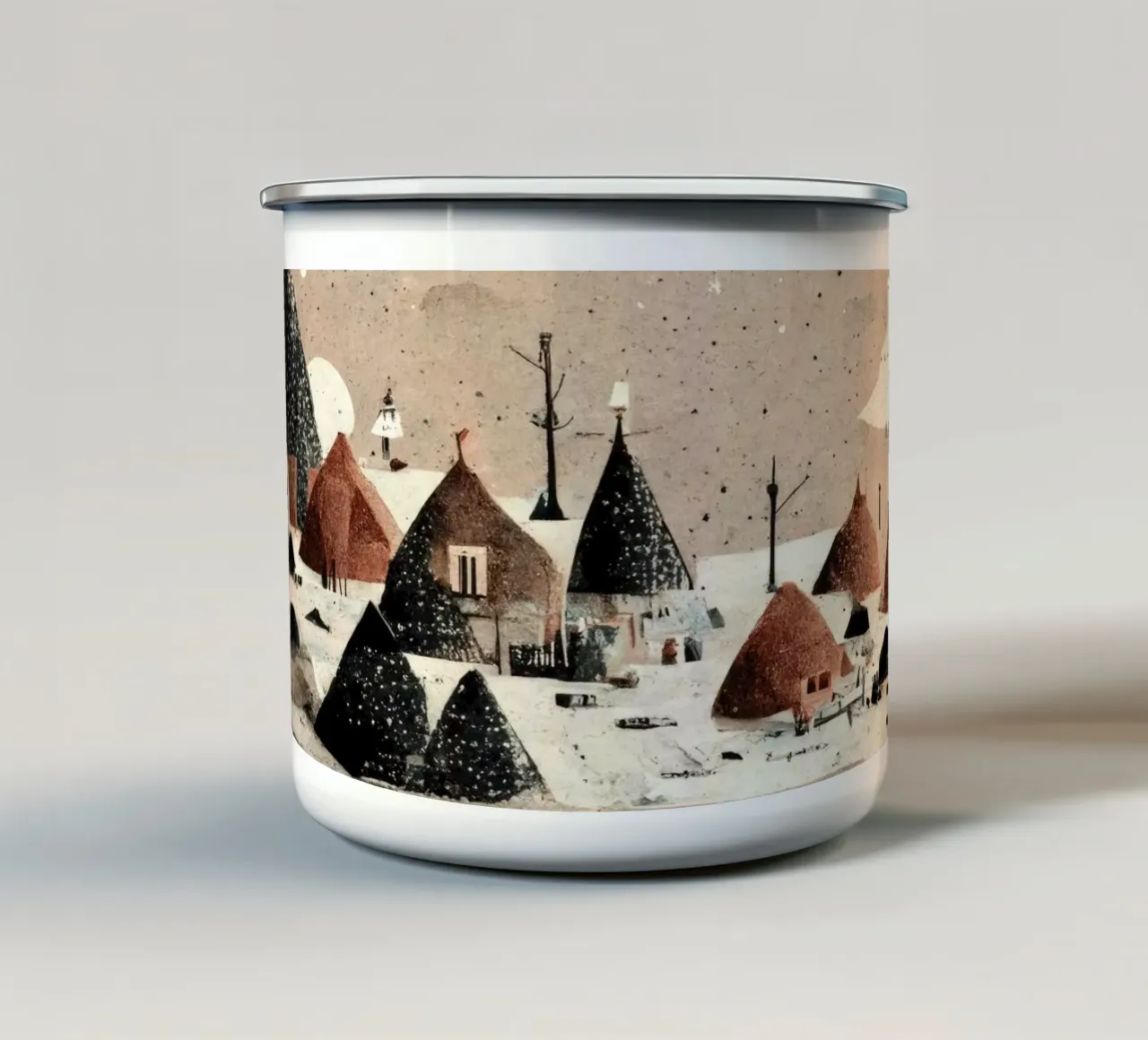 Tiny Winter Village tazza in smalto da treechild