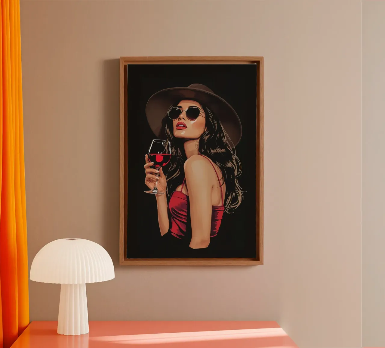 Donna con occhiali da sole e cappello tela con Cornice a cassetta da DesignDoodle