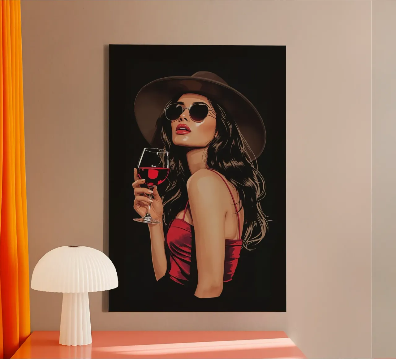 Donna con occhiali da sole e cappello tela con Cornice a cassetta da DesignDoodle