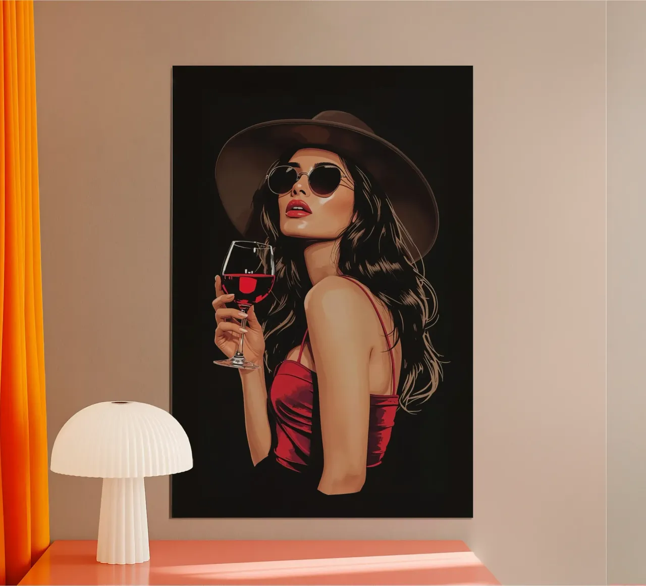 Donna con occhiali da sole e cappello poster con telaio in plastica da DesignDoodle