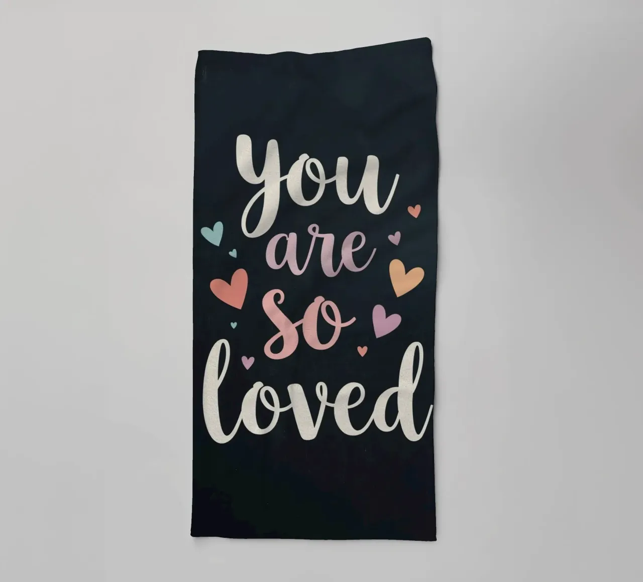 You Are So Loved Text with Hearts on Dark Background towel by DesignDoodle