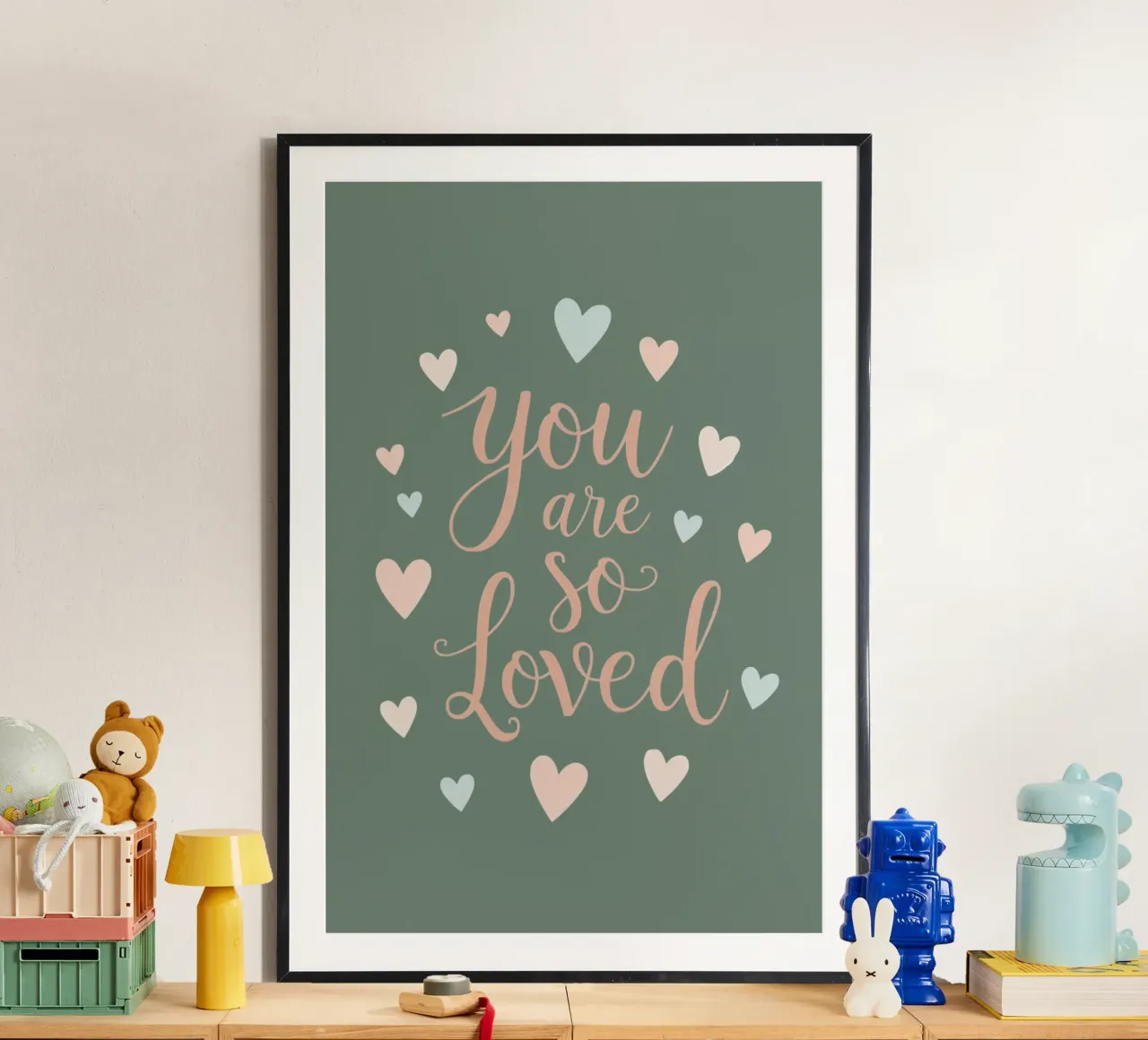 Testo You Are So Loved con cuori rosa e blu poster da DesignDoodle