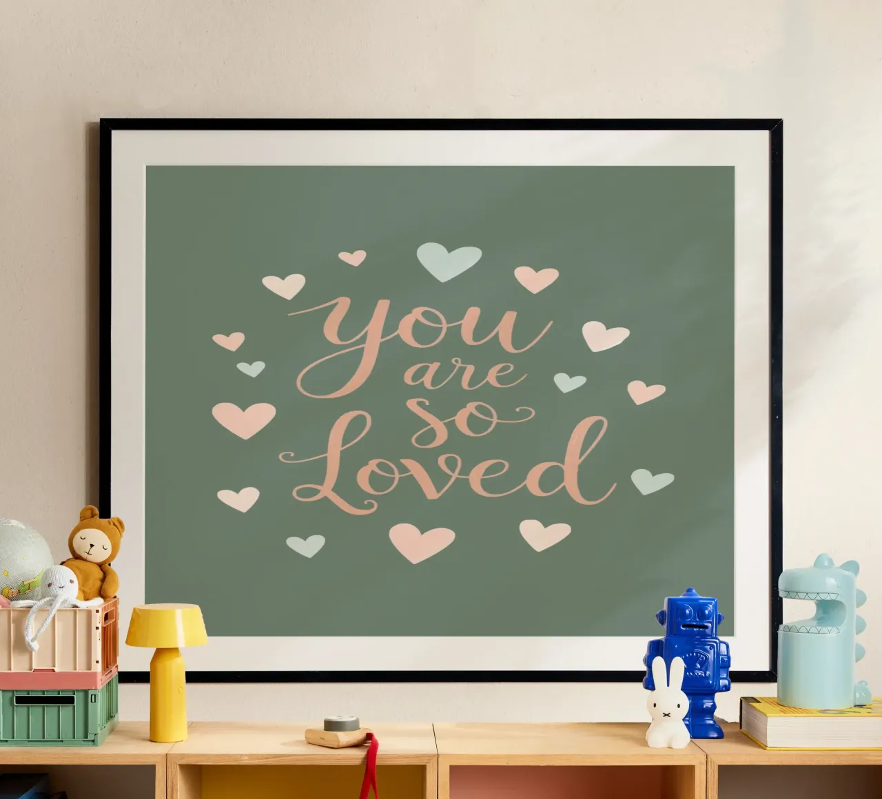 Testo You Are So Loved con cuori rosa e blu poster da DesignDoodle
