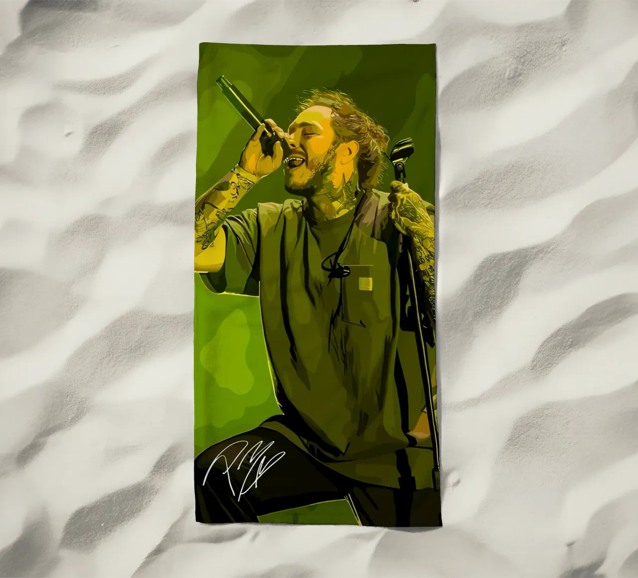 Performance di Post Malone telo mare da shiners
