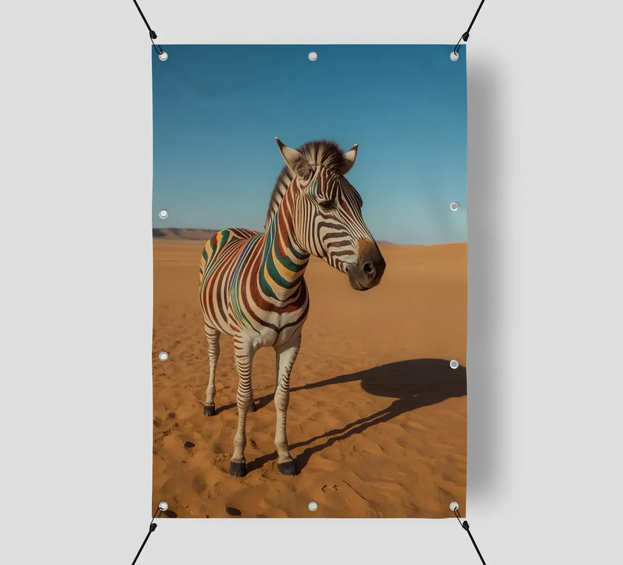 Zebra con strisce colorate nel deserto telo in pvc da DesignDoodle