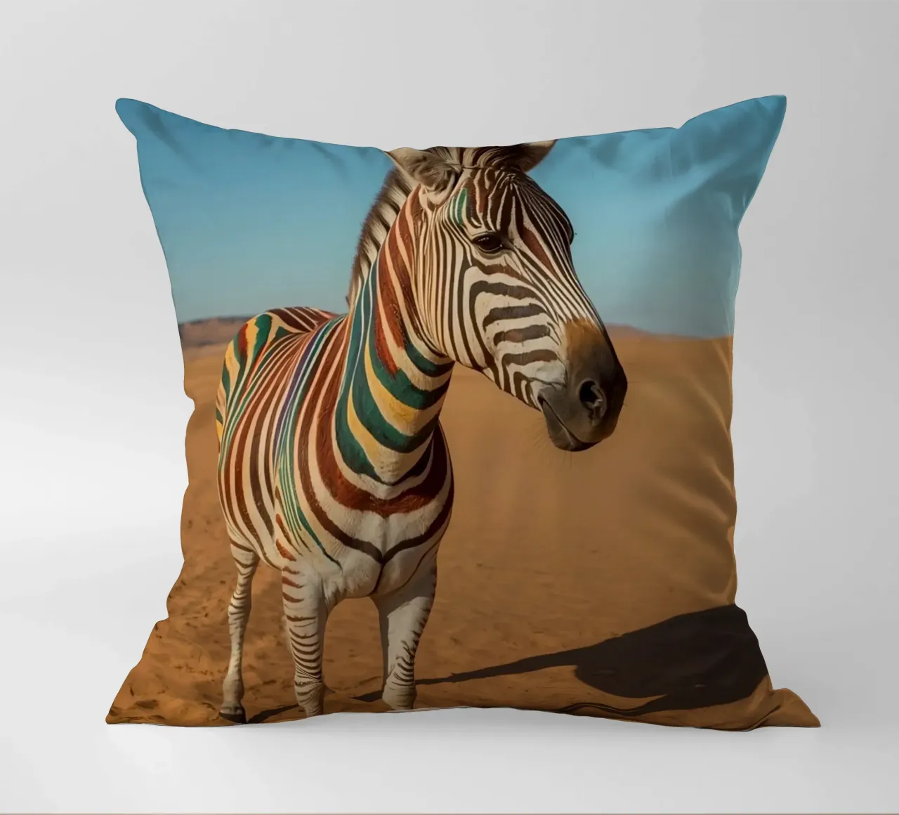Zebra con strisce colorate nel deserto cuscino da DesignDoodle